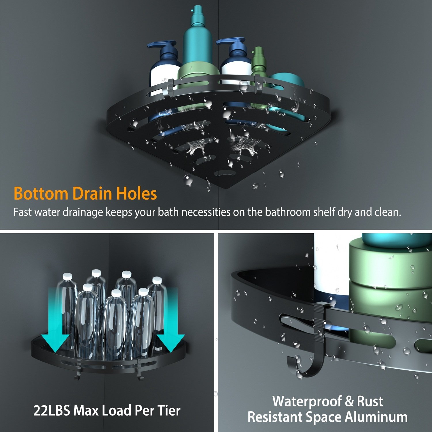 2Pcs Corner Shower Caddy Shelf Adhesive Bathroom Wall Mounted Storage Racks Aluminum Organizers For Bathroom Toilet Kitchen Dorm - Image 9